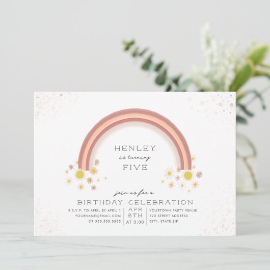 Daisy Rainbow Peach Roze Verjaardag Kaart (Staand voorkant)