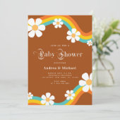 Daisy Rainbow Retro Typografie Hippie Baby shower Kaart (Staand voorkant)