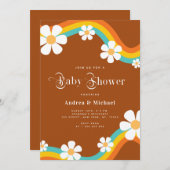 Daisy Rainbow Retro Typografie Hippie Baby shower Kaart (Voorkant / Achterkant)