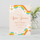 Daisy Rainbow Retro Typografie Hippie Baby shower Kaart (Staand voorkant)