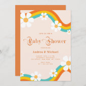 Daisy Rainbow Retro Typografie Hippie Baby shower Kaart (Voorkant / Achterkant)