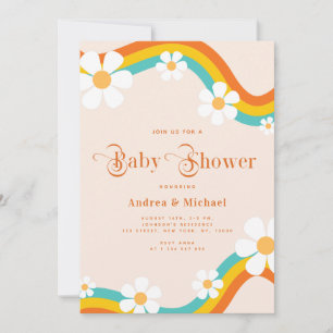 Daisy Rainbow Retro Typografie Hippie Baby shower Kaart