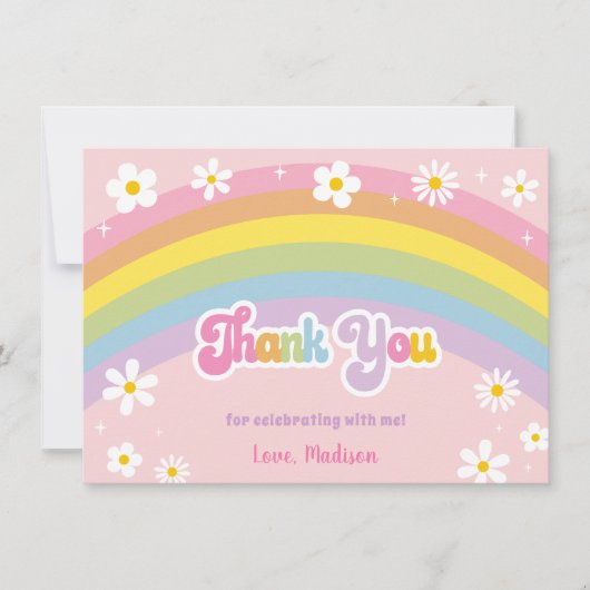 Daisy Rainbow Retro Verjaardag Bedankkaart (Voorkant)