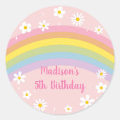 Daisy Rainbow Retro Verjaardag Ronde Sticker (Voorkant)