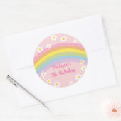 Daisy Rainbow Retro Verjaardag Ronde Sticker (Envelop)