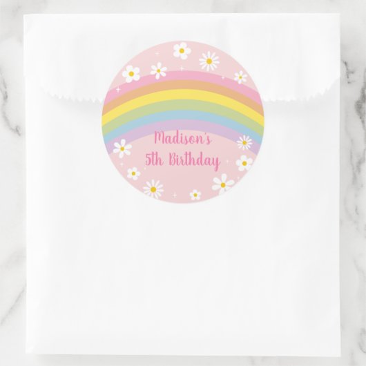 Daisy Rainbow Retro Verjaardag Ronde Sticker (Tas)