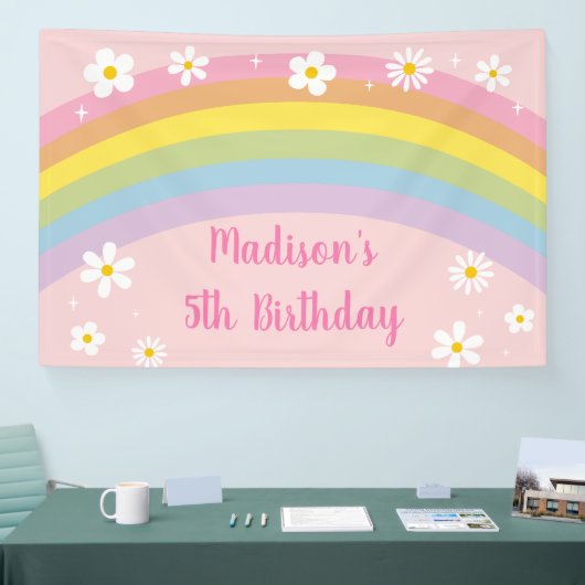 Daisy Rainbow Retro Verjaardag Spandoek (Beurs)