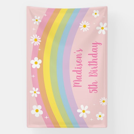 Daisy Rainbow Retro Verjaardag Spandoek (Verticaal)