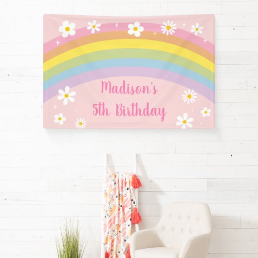 Daisy Rainbow Retro Verjaardag Spandoek (Insitu)
