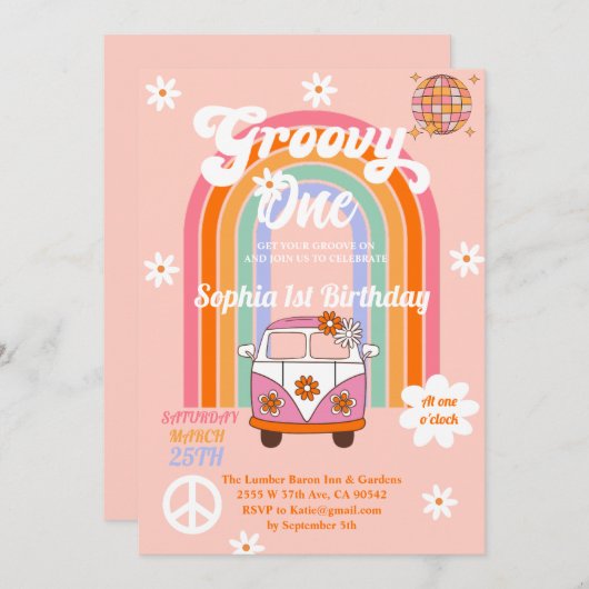 Daisy Rainbow Van Groovy Een 1e verjaardagsfeestje Kaart (Voorkant / Achterkant)