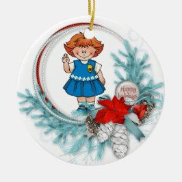 Daisy Red Hair Scout Blue Pine Wreate Keramisch Ornament