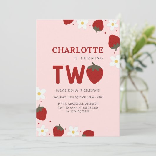 Daisy Red Strawberry 2e zomerverjaardag Kaart (Staand voorkant)