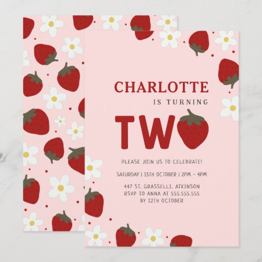 Daisy Red Strawberry 2e zomerverjaardag Kaart (Voorkant / Achterkant)