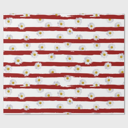 Daisy Red Stripes Cadeaupapier (Vlak)