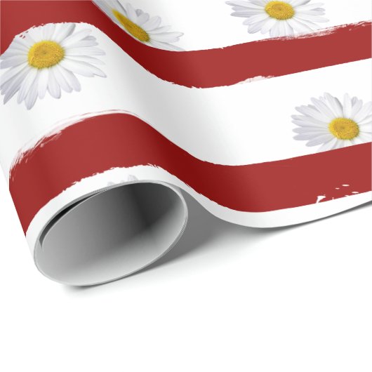 Daisy Red Stripes Cadeaupapier (Rol Hoek)
