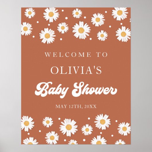 Daisy Retro Baby Gender Neutral Shower Welkom Poster (Voorkant)