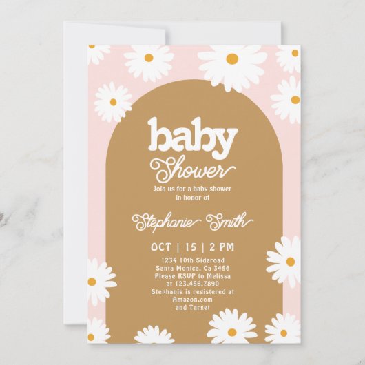 Daisy Retro Baby shower Invitation Kaart (Voorkant)
