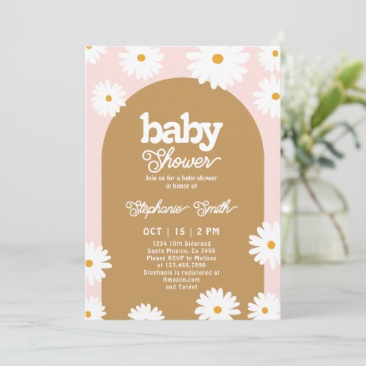 Daisy Retro Baby shower Invitation Kaart (Staand voorkant)