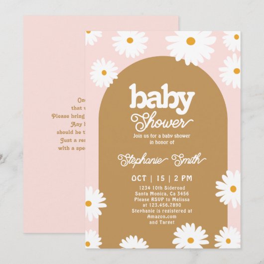 Daisy Retro Baby shower Invitation Kaart (Voorkant / Achterkant)