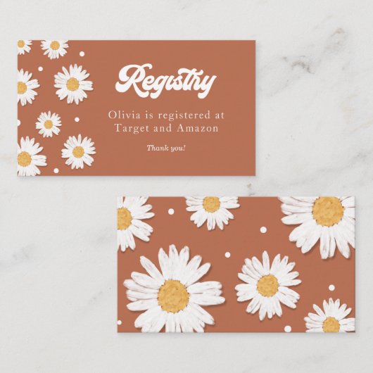 Daisy Retro Baby shower Registry Informatiekaartje (Voorkant / Achterkant)