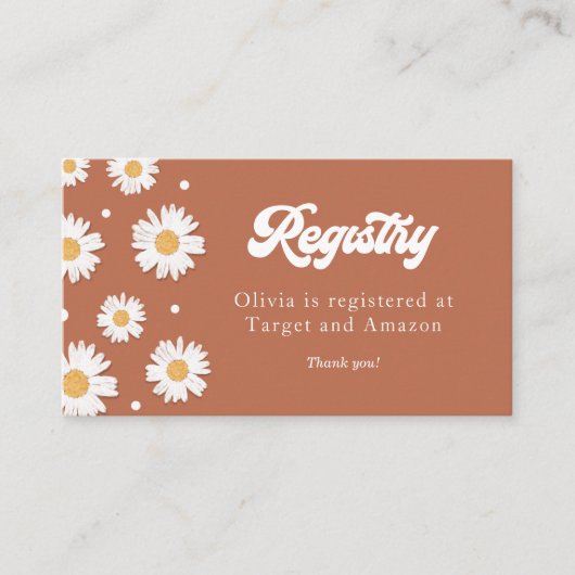Daisy Retro Baby shower Registry Informatiekaartje (Voorkant)