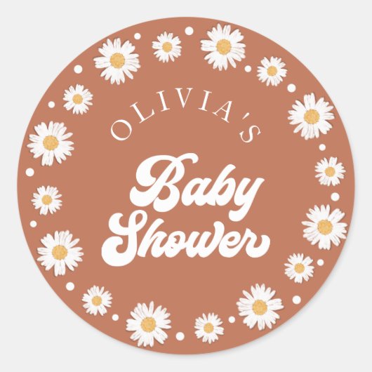 Daisy Retro Baby shower Ronde Sticker (Voorkant)
