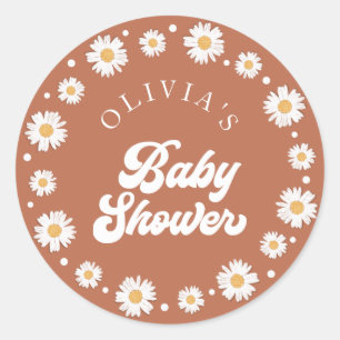 Daisy Retro Baby shower Ronde Sticker