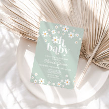 Daisy Retro Bloem Baby Shower Uitnodiging