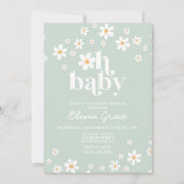 Daisy Retro Bloem Baby Shower Uitnodiging (Voorkant)