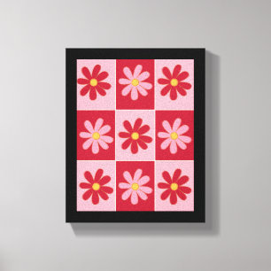 Daisy Retro Bloemmotief  Canvas Afdruk
