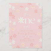 Daisy Retro Boho 1e verjaardag uitnodiging (Voorkant / Achterkant)