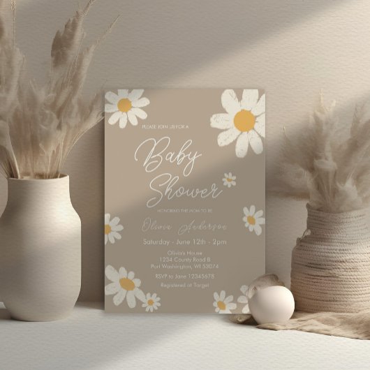 Daisy Retro Boho Baby Shower Kaart