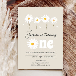 Daisy Retro Boho Party Creme Sand First Birthday Kaart
