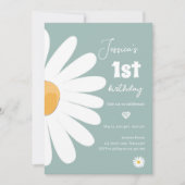 Daisy Retro Boho Party Dusty Blue First Birthday Kaart (Voorkant)