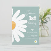 Daisy Retro Boho Party Dusty Blue First Birthday Kaart (Staand voorkant)