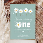 Daisy Retro Boho Party Dusty Blue First Birthday Kaart