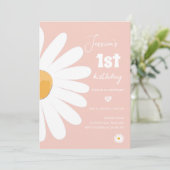 Daisy Retro Boho Party Pink Girl Eerste verjaardag Kaart (Staand voorkant)