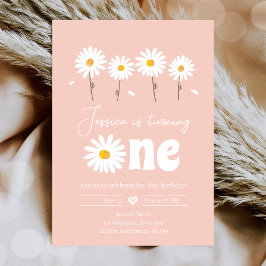 Daisy Retro Boho Party Pink Girl Eerste verjaardag Kaart