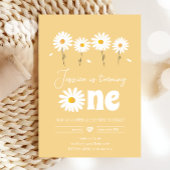 Daisy Retro Boho Party Yellow Girl First Birthday Kaart