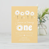 Daisy Retro Boho Party Yellow Girl First Birthday Kaart (Staand voorkant)