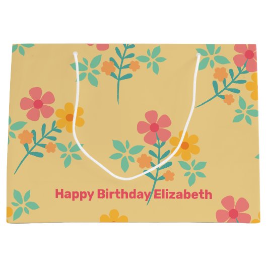 Daisy Retro Bouquet Pattern in Yellow Gepersonalis Groot Cadeauzakje (Voorkant)