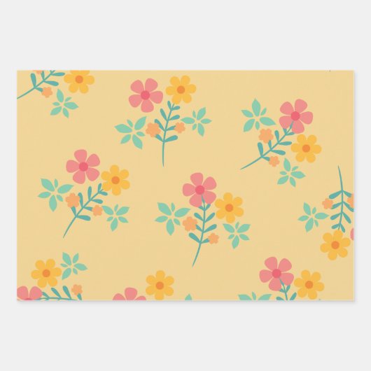 Daisy Retro Bouquet Pattern in Yellow Inpakpapier Vel (Voorkant)