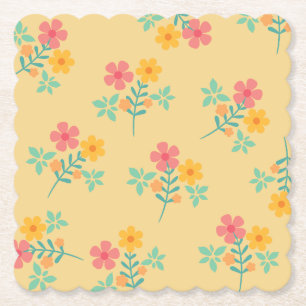 Daisy Retro Bouquet Pattern in Yellow Kartonnen Onderzetters