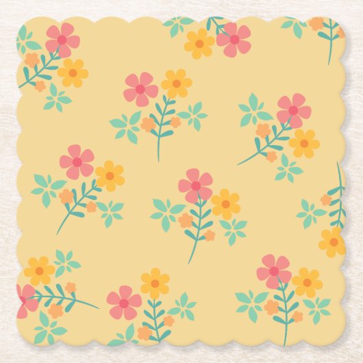 Daisy Retro Bouquet Pattern in Yellow Kartonnen Onderzetters (Voorkant)