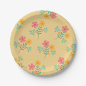 Daisy Retro Bouquet Pattern in Yellow Papieren Bordje (Voorkant)