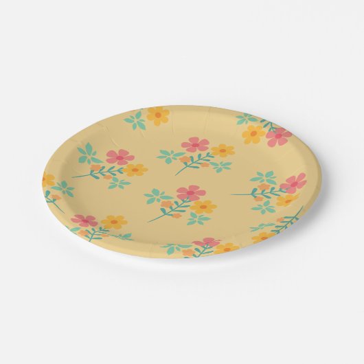 Daisy Retro Bouquet Pattern in Yellow Papieren Bordje (Gekanteld)