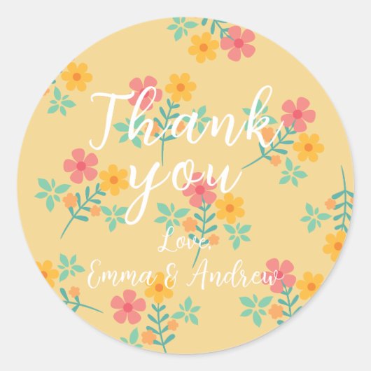 Daisy Retro Bouquet Pattern in Yellow Ronde Sticker (Voorkant)