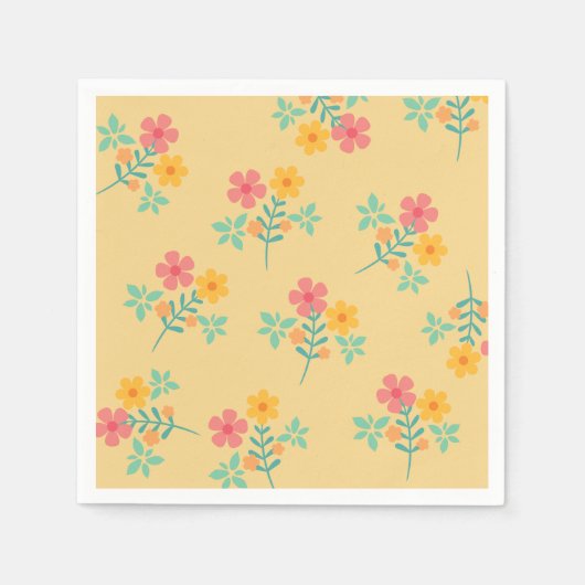 Daisy Retro Bouquet Pattern in Yellow Servet (Voorkant)