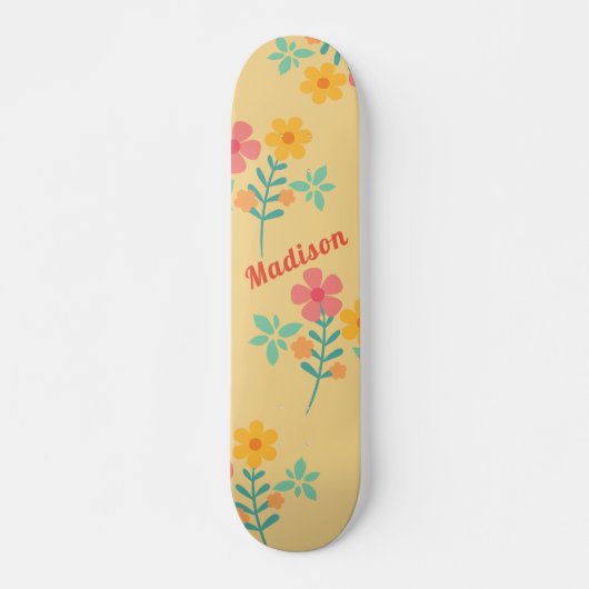 Daisy Retro Bouquet Pattern in Yellow Skateboard (Voorkant)