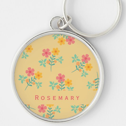 Daisy Retro Bouquet Pattern in Yellow Sleutelhanger (Voorkant)
